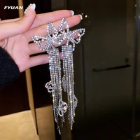 fyuan long tassel rhinestone drop earrings for women oversize hollow butterfly crystal dangle earrings jewelry accessories