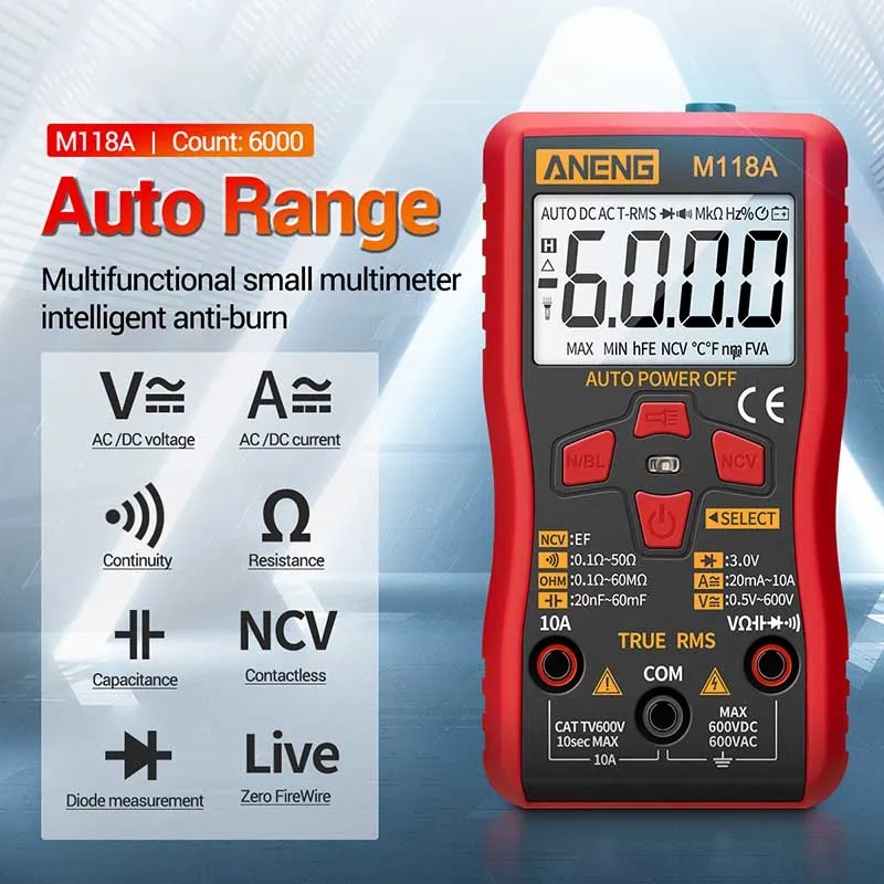 

ANNENG M118A Intelligent Digital Multimeter 6000 Counts Automatic Ranging NCV Test True RMS Measurement Data Multimeter