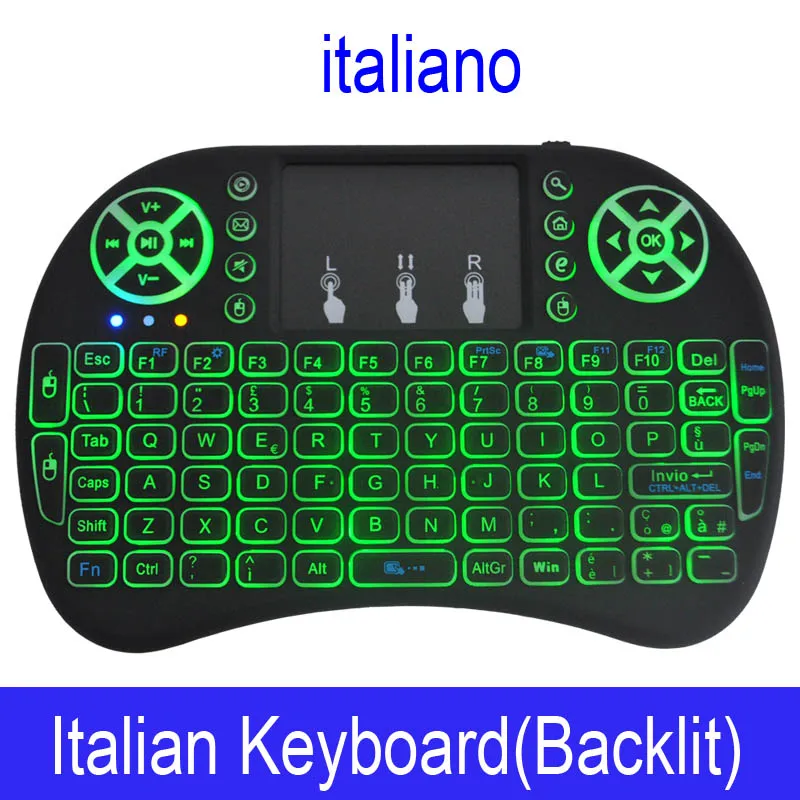 3C Backlight Itali 2,4 ГГц USB touch pad I8 Мини Беспроводная клавиатура с разноцветной светодиодной подсветкой на английском, русском, испанском - Цвет: 3C Backlight Itali