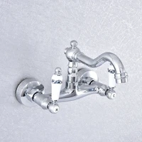 polished chrome wall mounted basin faucets bath faucets double handle dual hole bathroom sink washbasin water mixer tap nsf771