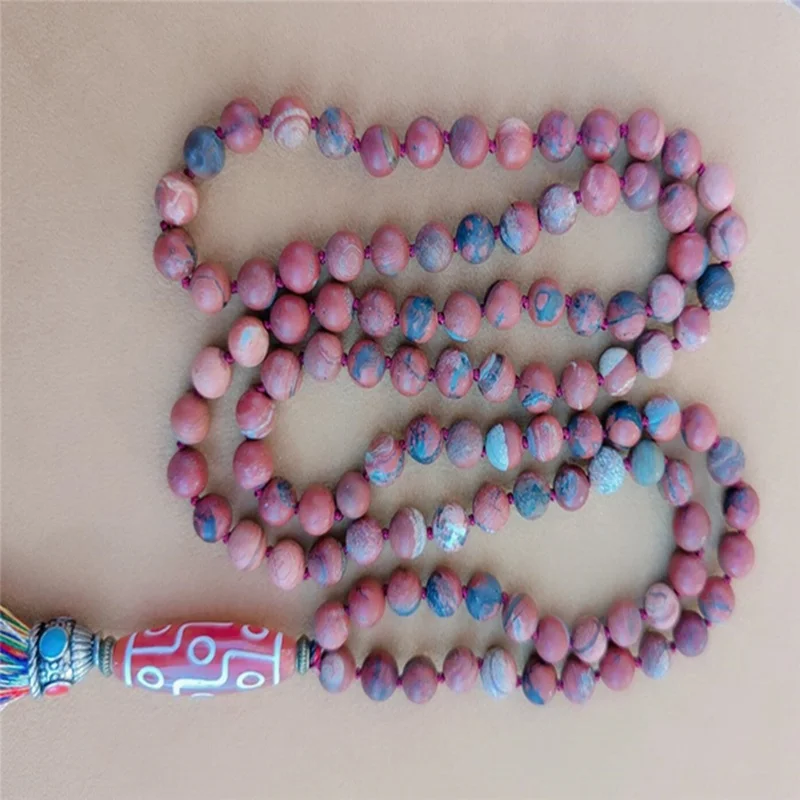 

8mm Rhodochrosite Agate Pendantdzi 108 Beads Tassel Knotted Necklace Meditation Yoga Handmade Chakra Cuff Classic Bracelet
