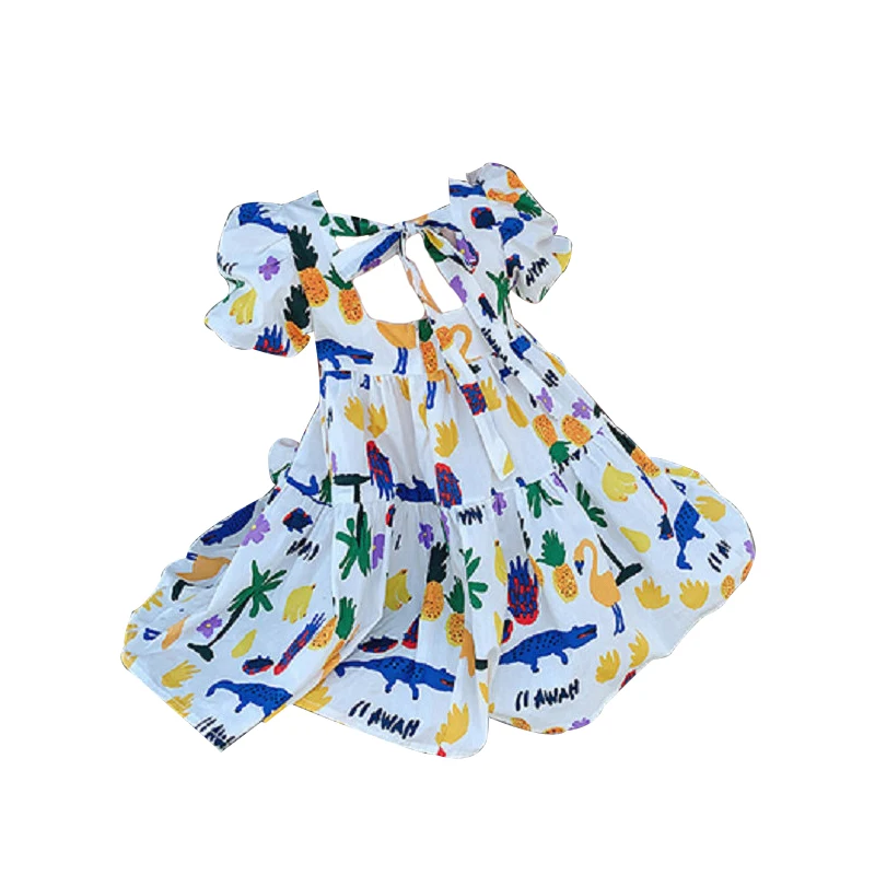 Милое Платье с принтом для девочек Летнее платье фруктовыми животными Хлопковое