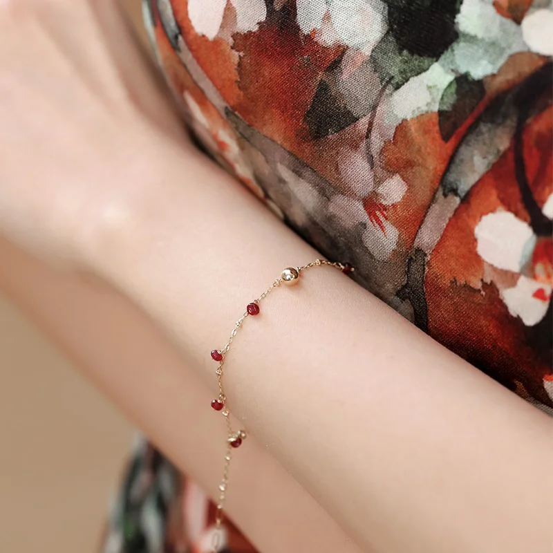 Браслет DAIMI с гипсофилой и Рубином женский натуральные драгоценные камни золото