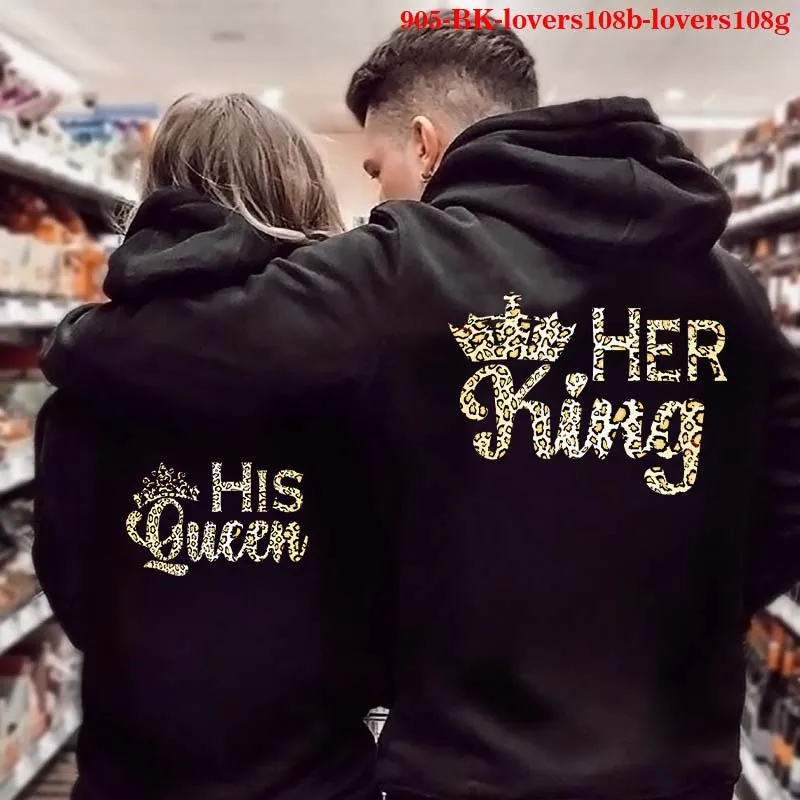 

Парная Толстовка KING Queen с леопардовым принтом, модная уличная одежда в стиле хип-хоп, спортивный свитшот для мужчин и женщин, универсальные т...