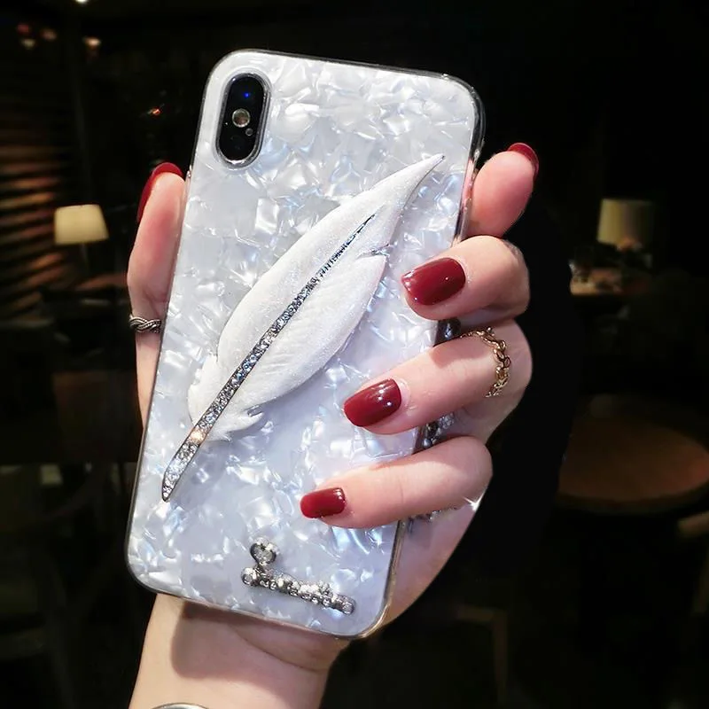 

Bling 3D Luxury Feather Shell Soft Phone Case for Huawei P40 Lite P30 P20 Pro Mate 40 9 10 20 30 Nova 5T 6 SE 7 With Lanyard