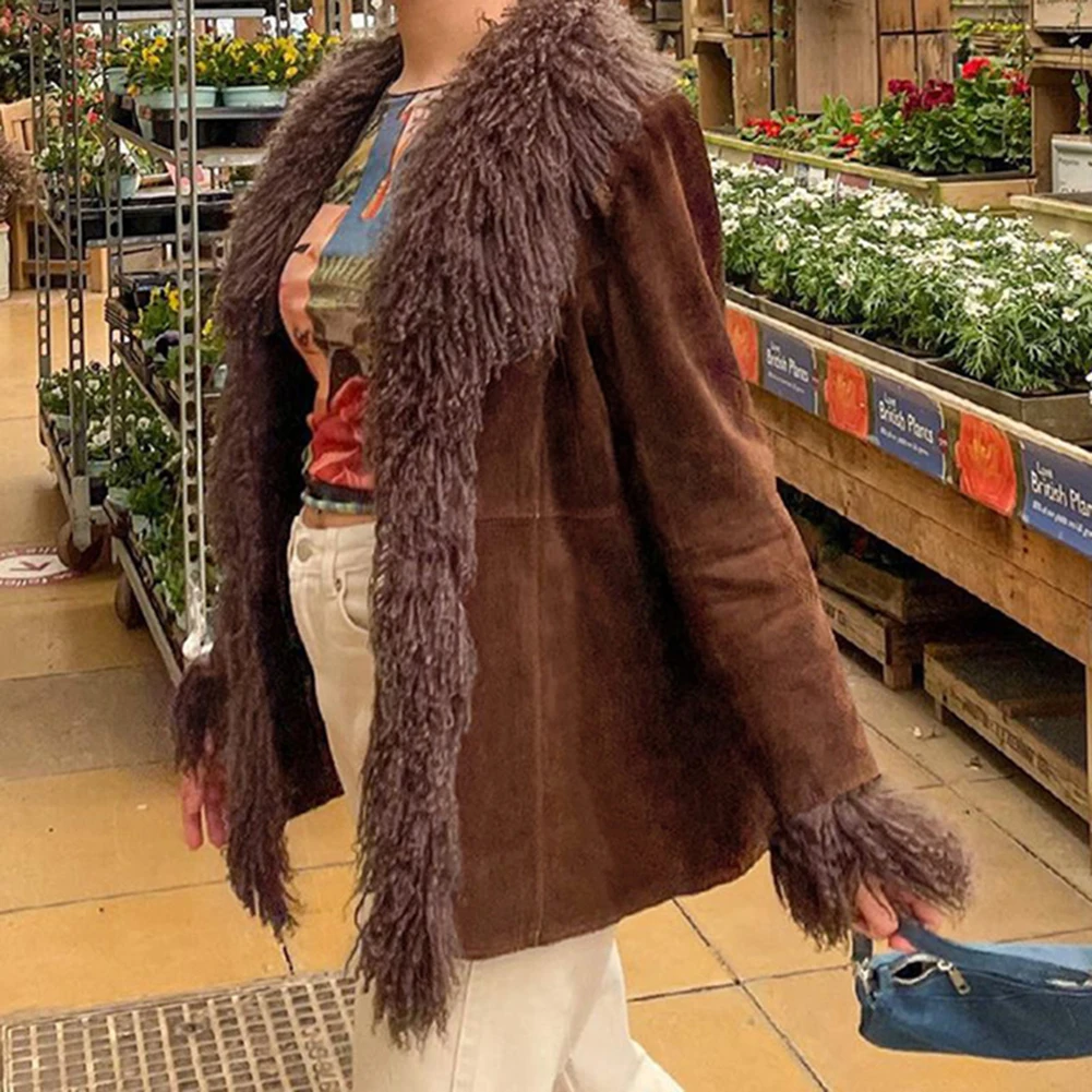 

Пальто, наряд, зимние куртки, Клубная одежда, верхняя одежда, коричневое приятное для кожи повседневное ношение, Теплое Лоскутное замшевое п...