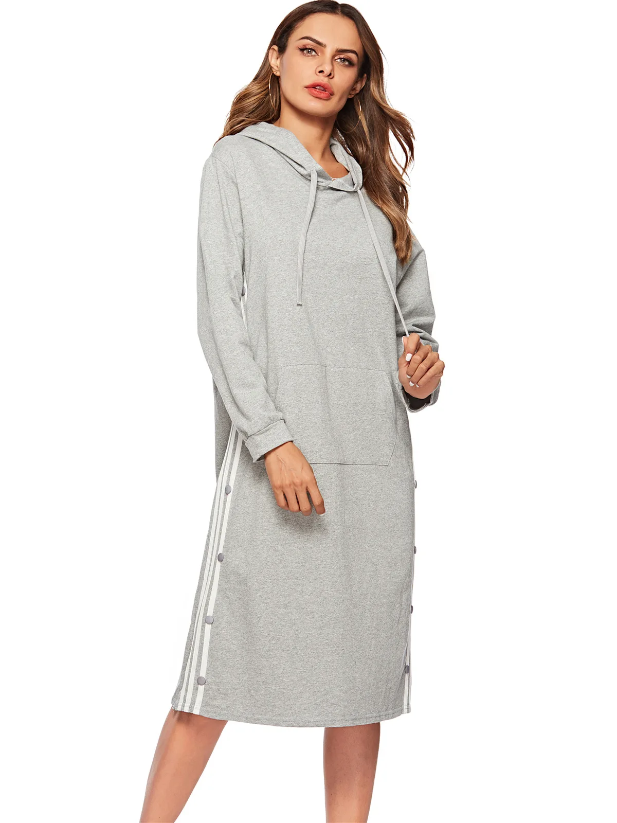 New 2019 Autumn Winter Long Hoodies Sweatshirts Women Fashion Hooded Striped Dress Pullover Top Hoodie Clothes WW18 | Женская одежда
