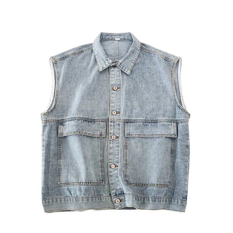 

2020 Hot Sale Denim Vest Japanese Loose Casual Jacket Tooling Denim Vests Sleeveless Solid Cotton Vest Waistcoat