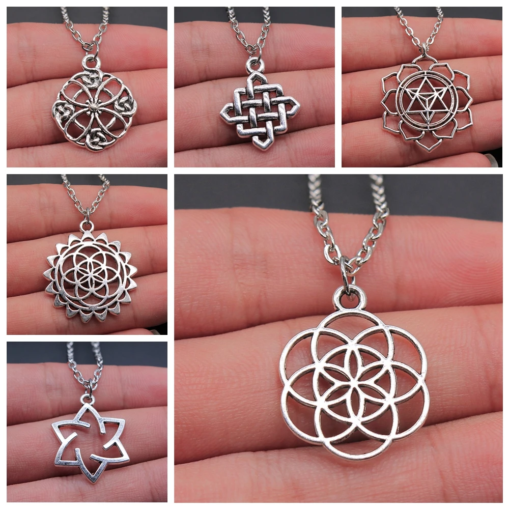 

Antique Silver Color Vintage Fashion Flower Of Life Hollow Carved Pattern Pendant Necklace Jewelry Gift For Women Girls