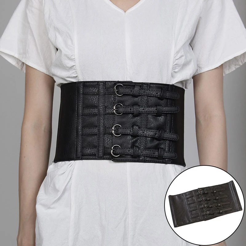 

Fashion Accessories Female Vintage Belt Skirt Decoration Version of the Trend Waist Elastic Simple Joker Four Double-breasted