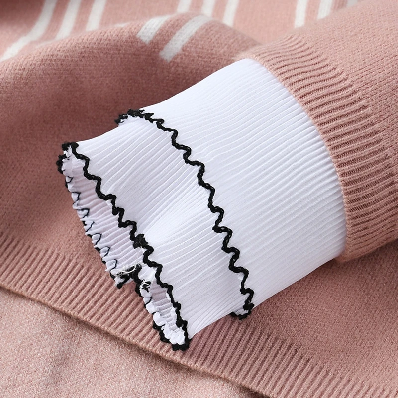 

Women Elegant Double Layer Pleated Horn Cuffs Ruffled Black Trim Detachable False Sleeves Preppy Style Sweater Wristband