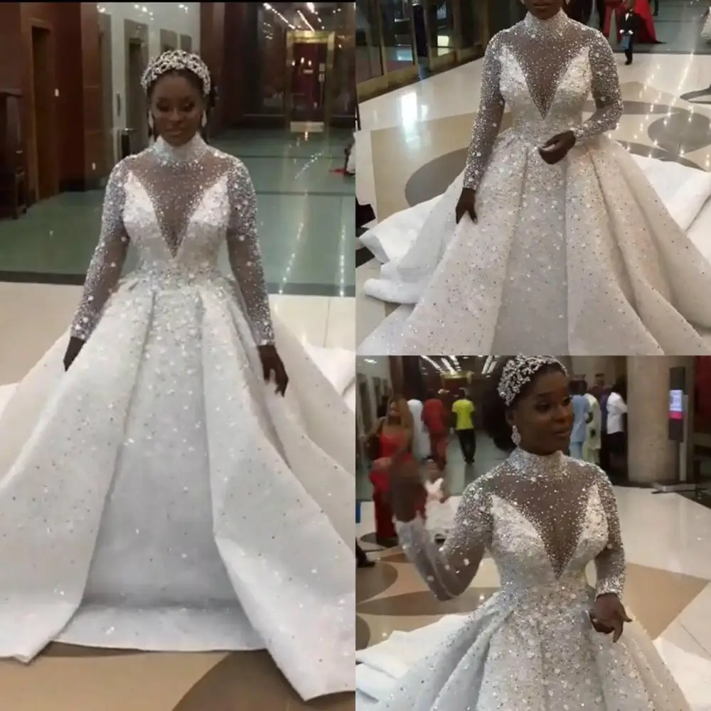 Роскошные свадебные платья с высоким воротником 2020 длинными рукавами