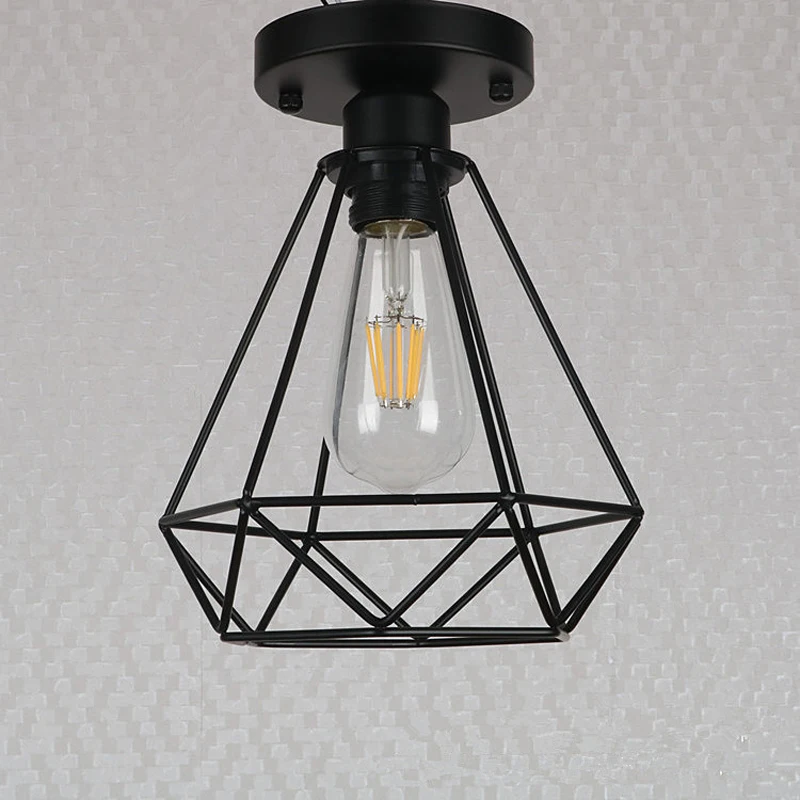 Goede Industriële Retro Metalen Kubus Plafondlamp Ijzer Lampenkap Zwart Led E27 Inbouw Lamp Decro Voor Cafe Hotel Woonkamer Veranda