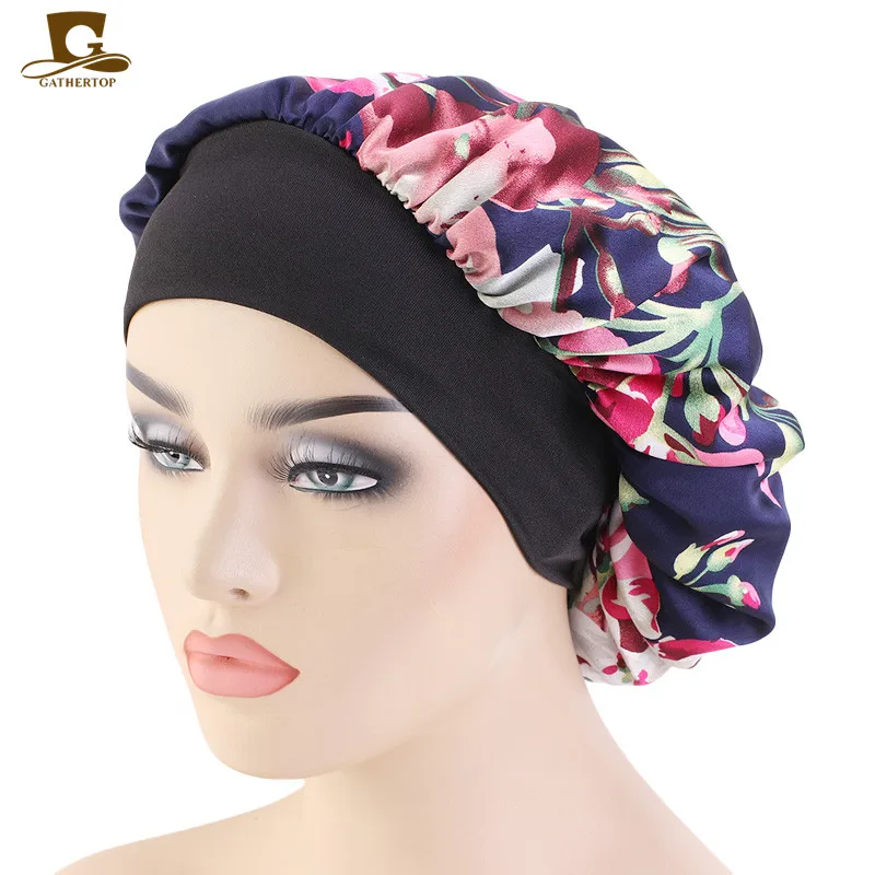 

Новые женские атласные широкополосные эластичные шапки для укладки волос, колпак для сна, женская шелковая шляпа, мягкие длинные шапки для ...