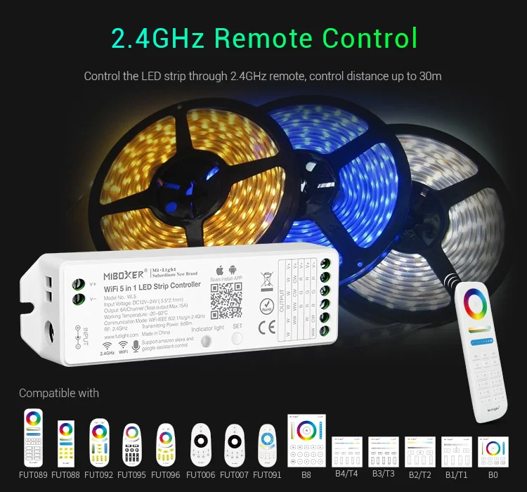Miboxer WL5 2 4G 5 в 1 WiFi светодиодный контроллер для одноцветных CCT RGB RGBW + с поддержкой