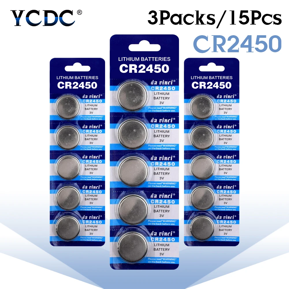 

YCDC 15Pcs BR2450 LM2450 5029LC KCR2450 CR2450 3V Cell Coin Batteries Watch cr2450 Lithium Button Battery Single Use