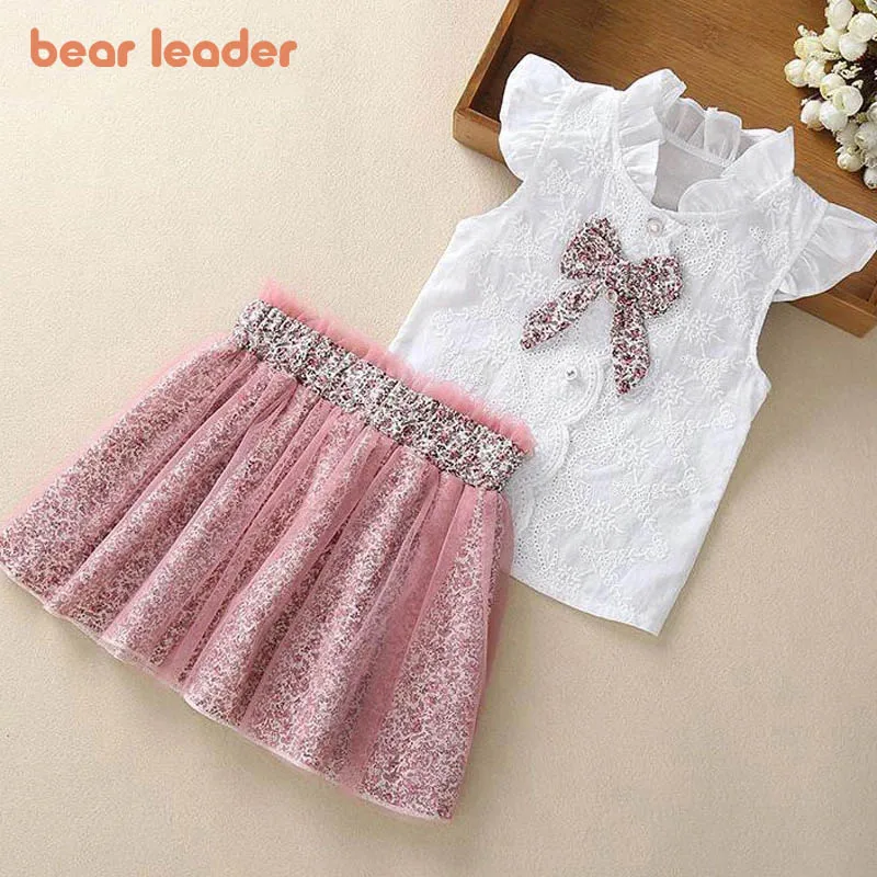 Bear Leader/комплекты одежды для девочек Новая летняя футболка без рукавов + юбка с
