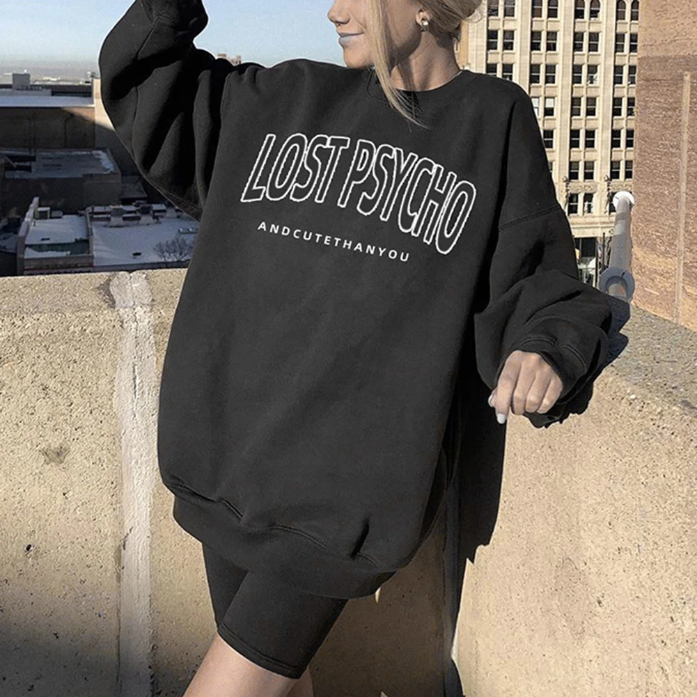 Женские толстовки с надписью черная уличная одежда Свитшот оверсайз