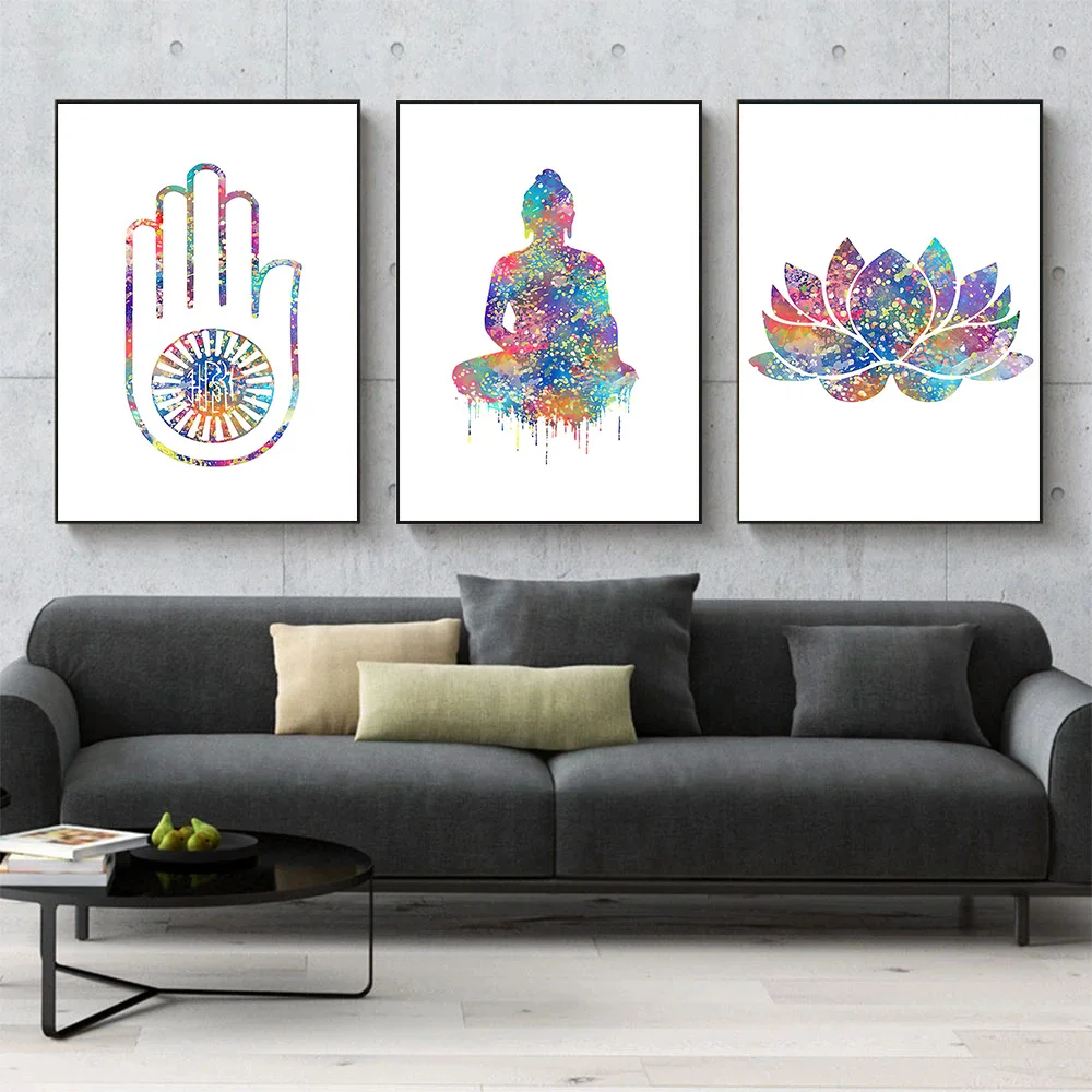 

Abstract Watercolor Buddha Statue Lotu Canvas Painting Zen Poster Print for Modern Home Living Room Decoration Frameless Cuadros