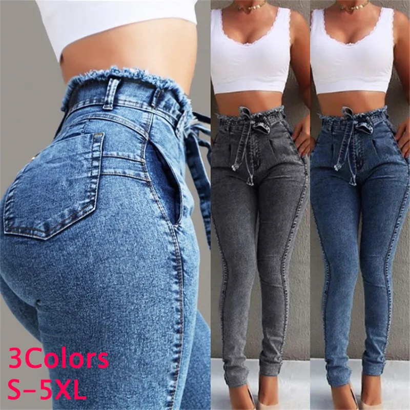

Women High Waist Denim Pants Plus Size Sexy Stretchy Slim Elastic Hips Pants Pencil Pants Trouser Plus Size Sexy Mom Jeans