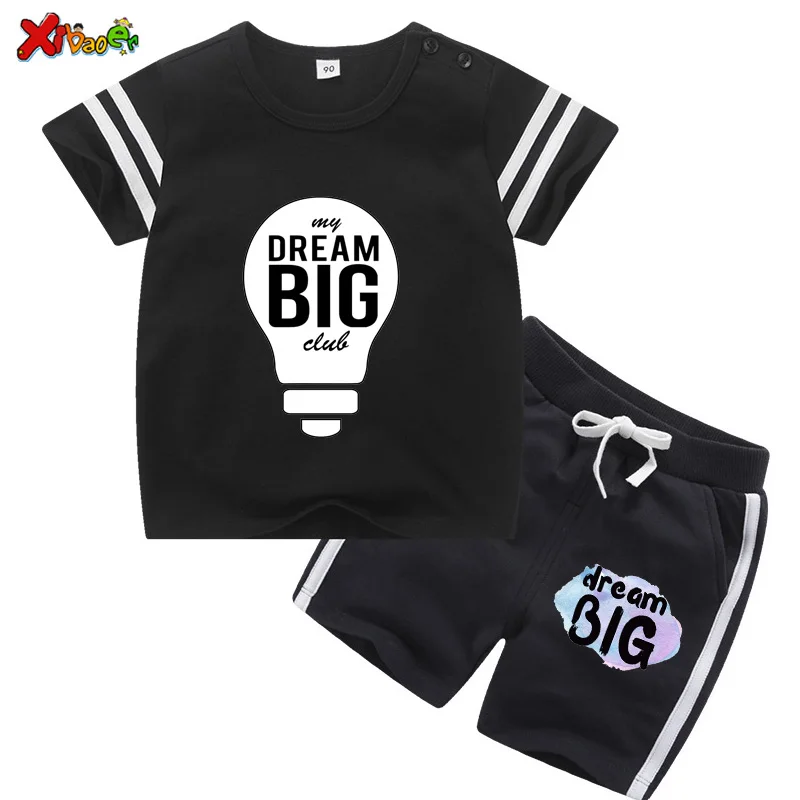 

Комплект одежды для маленьких мальчиков, Детский костюм, футболка с буквенным принтом, костюм на лето 2020, комплект хлопковой одежды для мале...