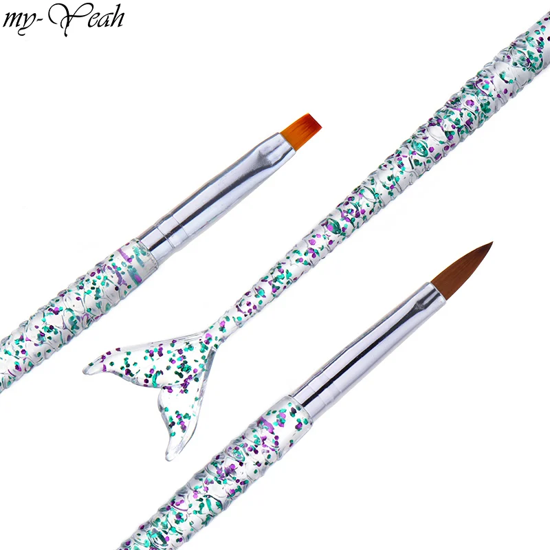 3 Pcs/Set Mermaid Handle Nail Art Acrylic UV GEL Extension Builder Painting Brush Flower Pattern Drawing Pen Manicure Tool | Красота и