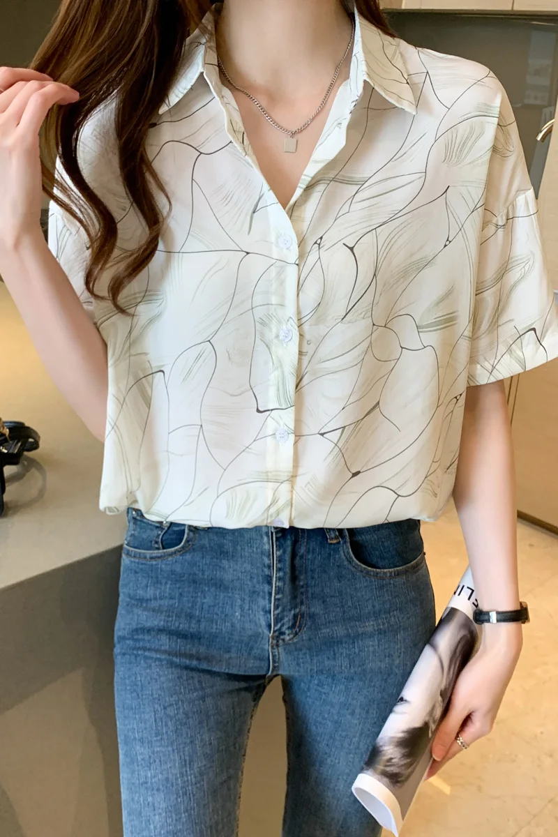 

COIGARSAM Casual Short Sleeve blouse women New Summer Chiffon blusas womens tops and blouses 9819