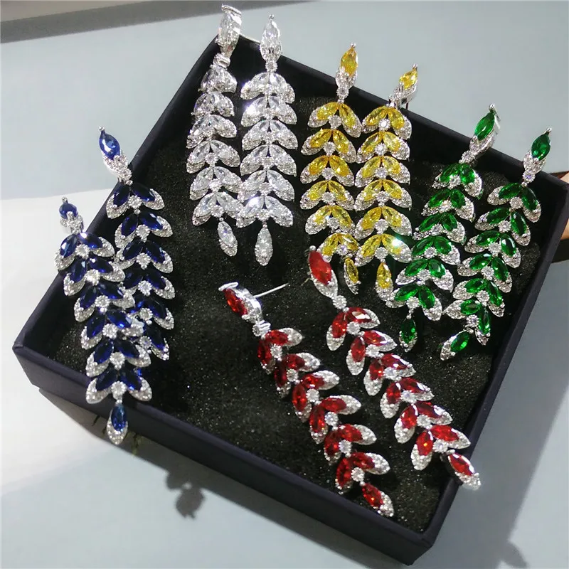 Роскошный цветок с кубическим цирконием AAA великолепные свадебные серьги