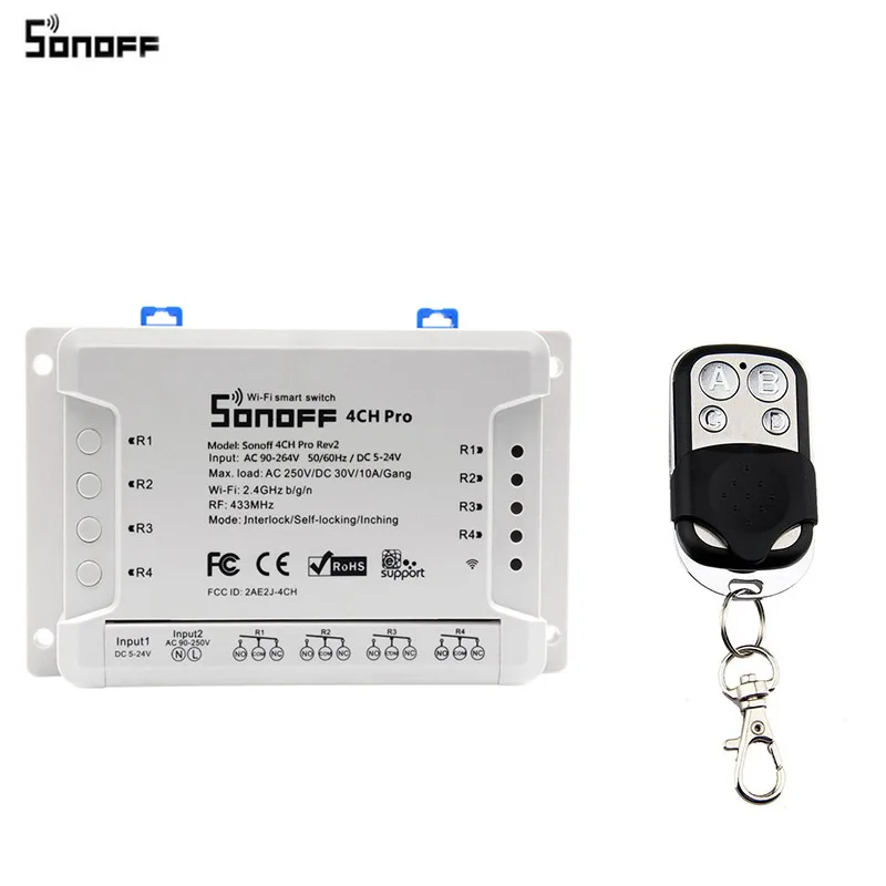 PRO R2 433 remote Itead Sonoff 4CH Pro R2 433 МГц 4 канала RF беспроводной пульт дистанционного управления Wifi умный переключатель инчинг интерлок реле Alexa Google Home - Комплект: PRO R2 433 remote