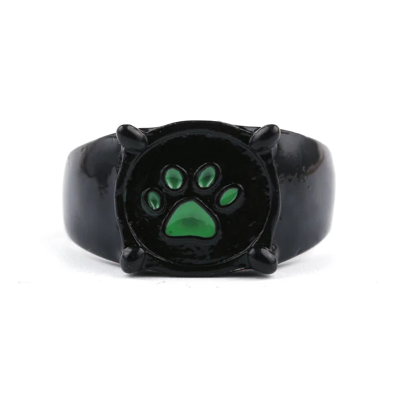 Милая Божья коровка Кот мультфильм Черный Зеленый Pawprint Ring модные черные кольца