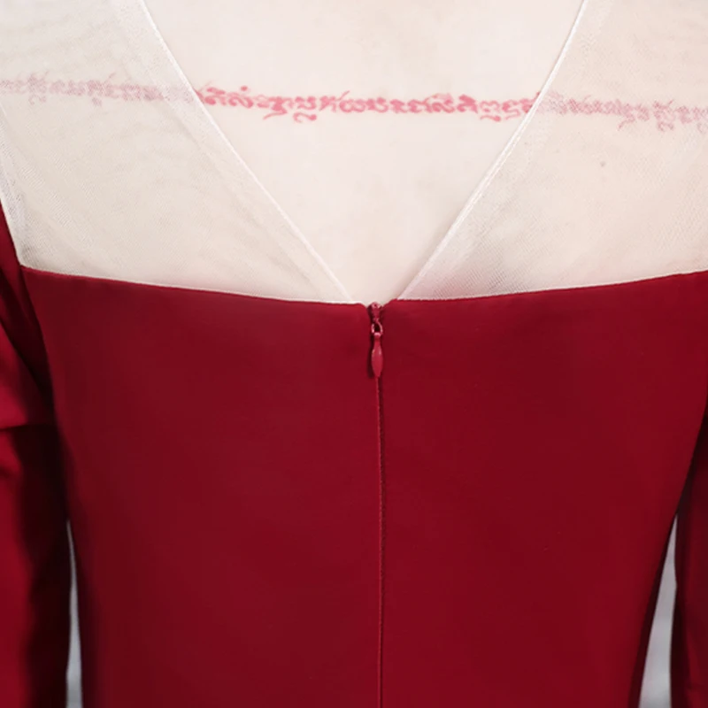 

Burgundy Lace O-Neck Evening Dress Empire Ruched Half Sleeves Simple Ankle-Length Elegant A-Line Woman Formal Party Gowns A1121