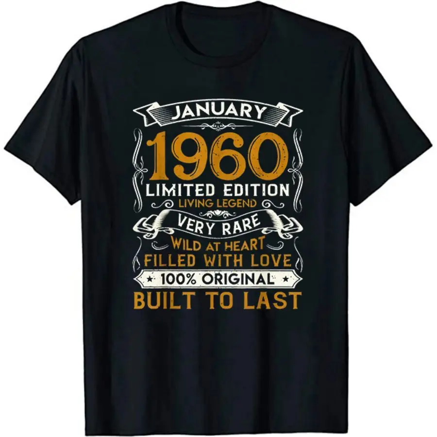 

Футболка унисекс на день рождения 60 лет, хлопковая винтажная ретро-футболка с коротким рукавом, подарок на день рождения 60 лет, 1960