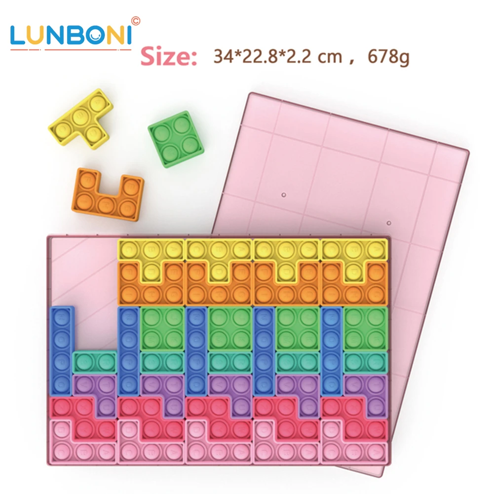 

40Pcs Kit Popite Rainbow Tetris Fidget Toy Antistress Building Blocks Jigsaw Puzzles Board Games Sensory Toy Gift For Chil