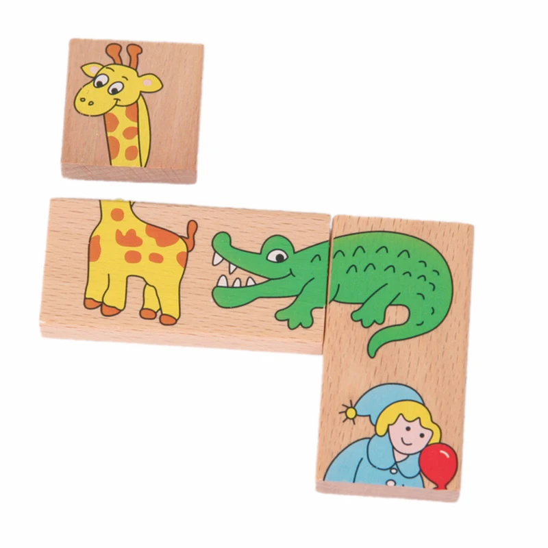 Деревянная детская игрушка домино распознавание животных Дети Обучающие