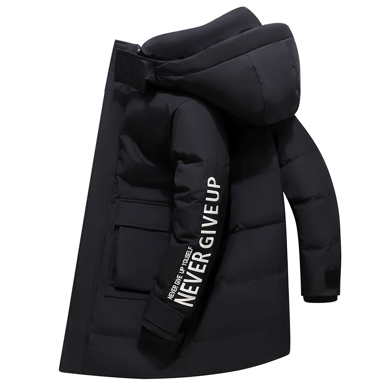 

Winter 2021 New Hooded Men's 90 White Duck Down Jacket Embroidery Medium Length Windproof Waterproof Coat Men Drop Ship