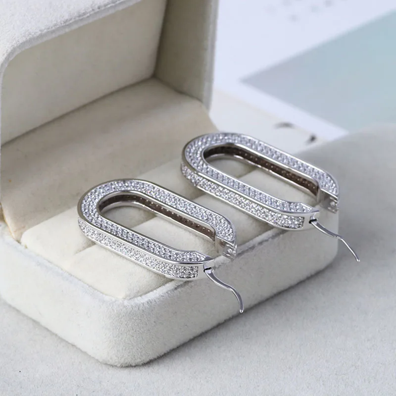 

Women earrings hoop zircon shiny gold plated designer jewelry