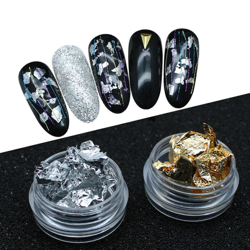 1 коробка наклеек для ногтей Серебряная Золотая нестандартная алюминиевая