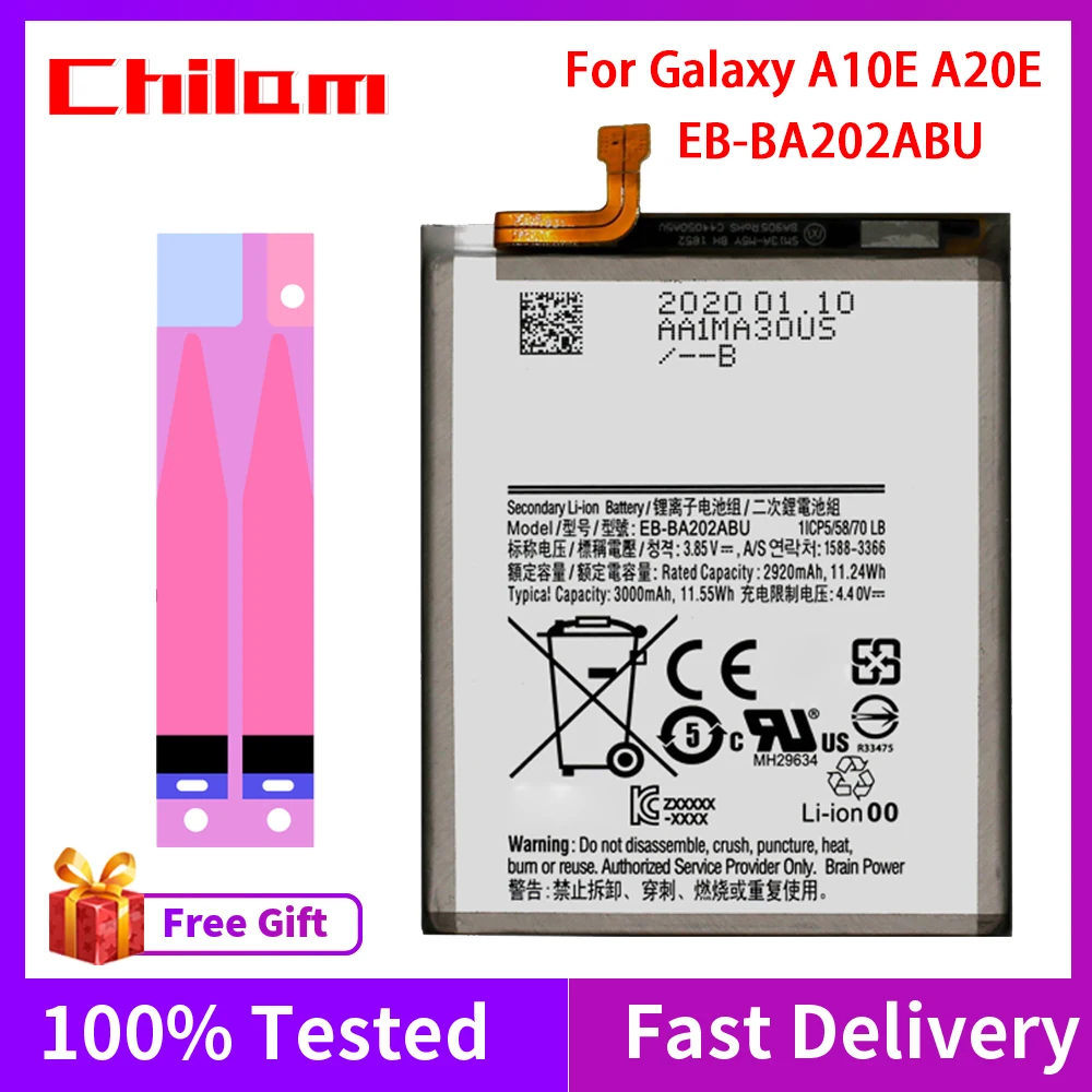 

Original Quality Replacement Battery For Samsung Galaxy A20e A10e A102W A102U A202F EB-BA202ABU 3000mAh Capacity Phone Battery