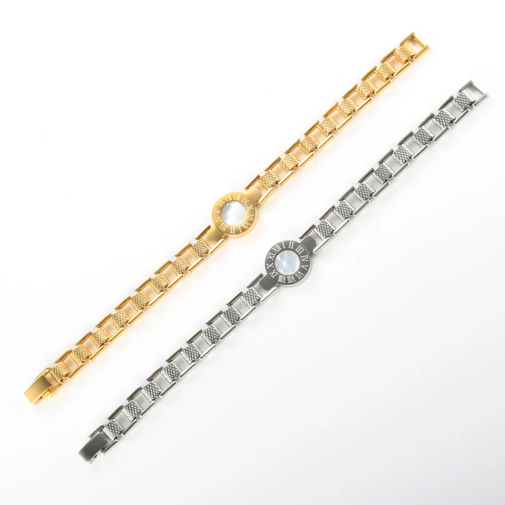 

Gold Plated White Shell Women Bracelet Roman Numeral Watchband Bracelets For Fashion Jewelry Gifts Wholesale