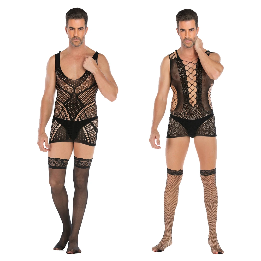 Пикантная Мужская жаккардовая майка без рукавов цельная сетчатая юбка