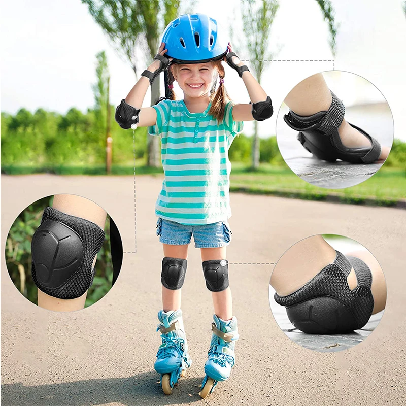 

Kids Teenagers Sports Protective Gear Knee Pads and Elbow Pads 6 In 1 Set with Wrist Guard for Cycling Skating Scooter Protect