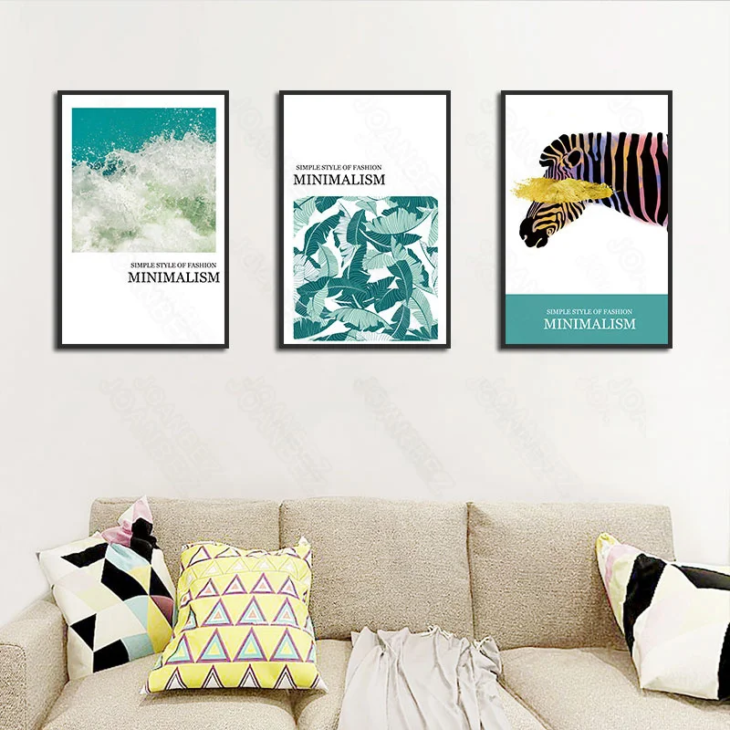 

Modern color painted la lase animals stereo pattern zebra white bottom canvas simple mural sofa background wall art furniture