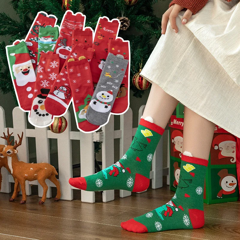 Autumn Winter New Soft Warm Combed Cotton Christmas Socks Women Men Couple New Year Santa Claus Tree Snow Elk Happy Socks Gifts