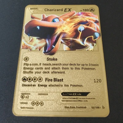 Charizard EX 1 Покемон Игры Аниме битва карта золотая металлическая карточка Чаризард Пикачу коллекция карточная фигурка Модель Детская игрушка подарок - Цвет: Charizard EX 1