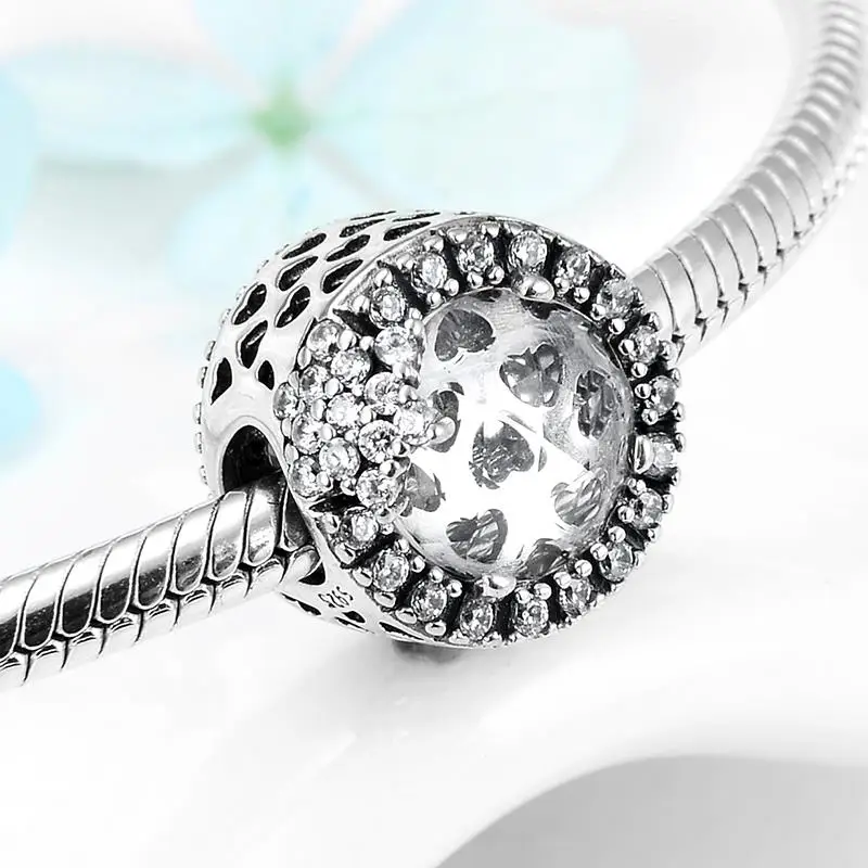 Оригинальное 925 пробы с серебристыми снежинками картинки прозрачный CZ розовые