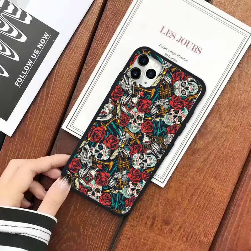 

Skeleton flower pattern horror Phone Case for iPhone 11 12 pro XS MAX 8 7 6 6S Plus X 5S SE 2020 XR
