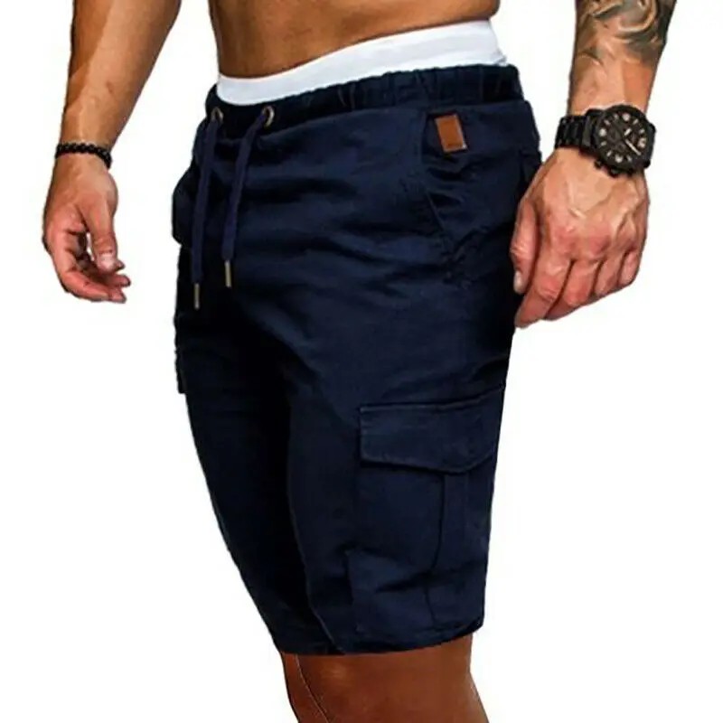 

Mens Summer Shorts Gym Sport Running Workout Cargo Pockets Pants Solid Jogger Trousers
