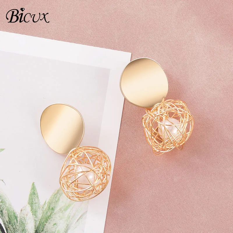 Gold 9 BICUX, винтажные акриловые серьги-капли для женщин,, модные ювелирные изделия, корейские Металлические геометрические золотые Висячие висячие серьги - Окраска металла: Gold 9