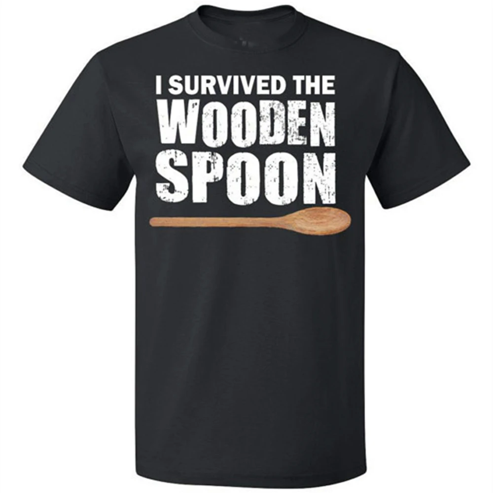 

I Survived the Wooden Spoon T shirt Men Survivor Funny Childhood printing short sleeve casual tee US plus size S-3XL