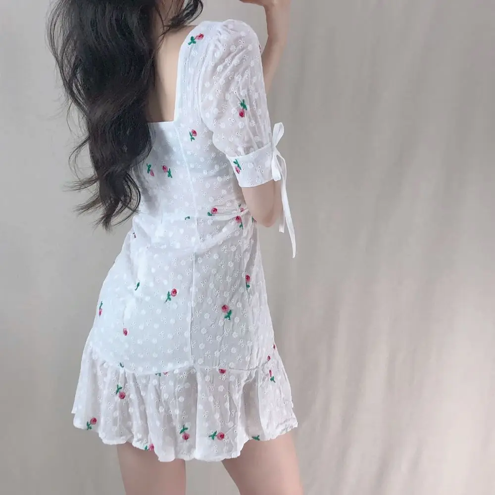 Женское белое платье летние бандажные платья с цветочной вышивкой тонкое милое